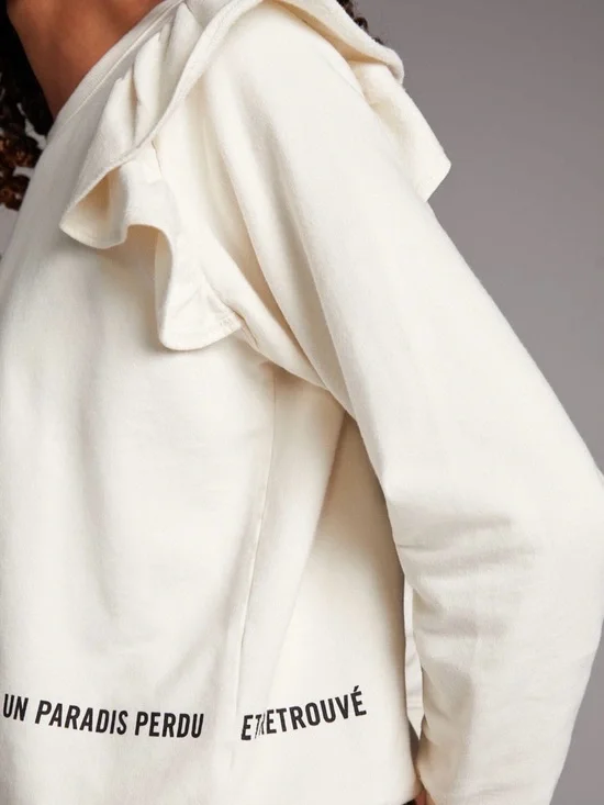 Clare V. Cream Ruffle-Shoulder Sweatshirt - Picture 3 of 11